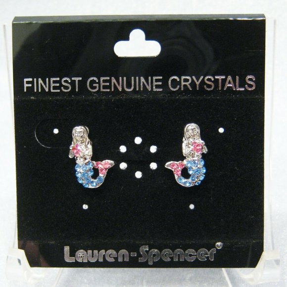 LAUREN SPENCER MERMAID BLUE/PINK CRYSTALS EARRINGS - Picture 2 of 6
